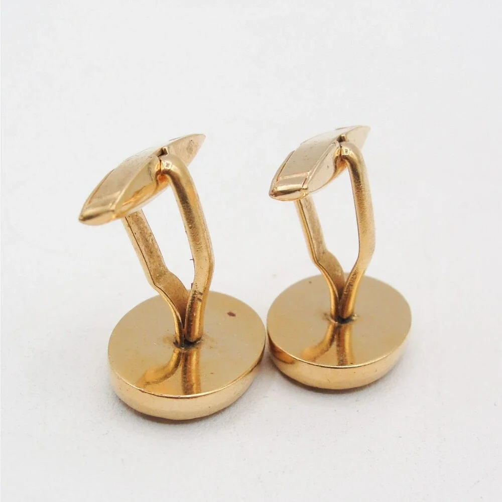 Vintage Gold Tone Jade Cufflinks Oval Green Stone Patented Retro MCM Classic